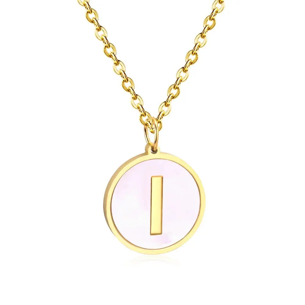 Stainless Steel Round Initial Pendant Necklace Gold Color 26 A-Z Letter Necklaces For Female Party Friend Wholesale asonjewelry